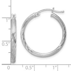 QE3556 Sterling Silver Rhod-plated 2.5mm Polished/Satin Diamond-cut Hoop Earrings