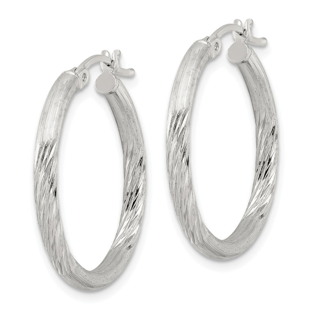 QE3556SP Sterling Silver 2.5mm Polished/Satin D/C Hoop Earrings