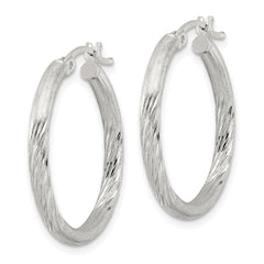 QE3556SP Sterling Silver 2.5mm Polished/Satin D/C Hoop Earrings