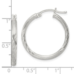 QE3556SP Sterling Silver 2.5mm Polished/Satin D/C Hoop Earrings