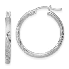 QE3556 Sterling Silver Rhod-plated 2.5mm Polished/Satin Diamond-cut Hoop Earrings