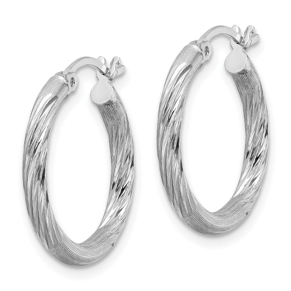 QE3557 Sterling Silver Rhod-plated 2.5mm Polished/Satin Diamond-cut Hoop Earrings