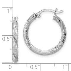 QE3557 Sterling Silver Rhod-plated 2.5mm Polished/Satin Diamond-cut Hoop Earrings
