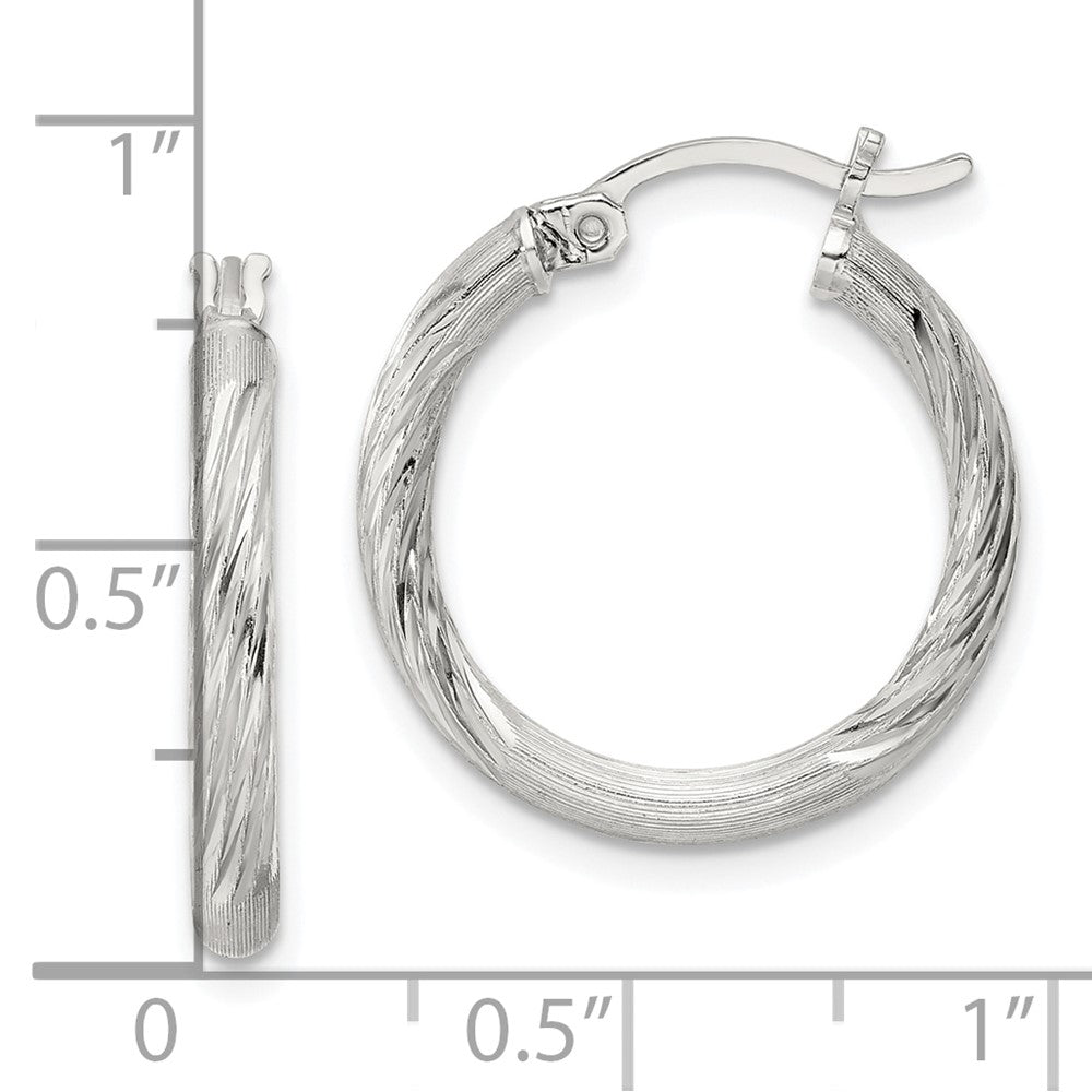 QE3557SP Sterling Silver 2.5mm Polished/Satin D/C Hoop Earrings