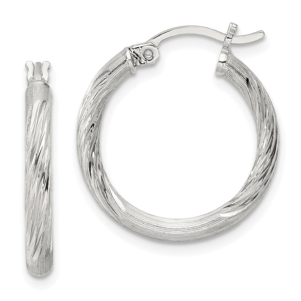 QE3557SP Sterling Silver 2.5mm Polished/Satin D/C Hoop Earrings