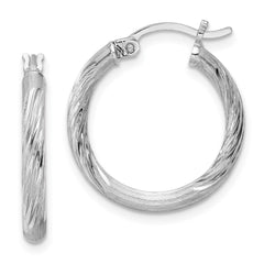 QE3557 Sterling Silver Rhod-plated 2.5mm Polished/Satin Diamond-cut Hoop Earrings