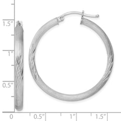 QE3558 Sterling Silver Rhodium-plated 3mm Polished/Satin Diamond-cut Hoop Earrings