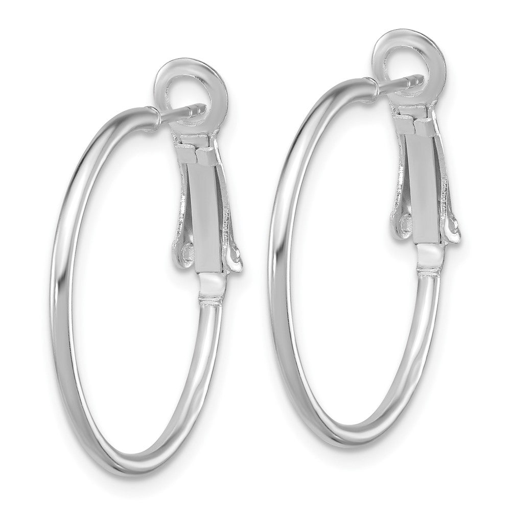 QE356 Sterling Silver Rhodium-plated 1.5mm Omega Back Round Hoop Earrings