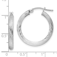 QE3560 Sterling Silver Rhodium-plated 3mm Polished/Satin Diamond-cut Hoop Earrings