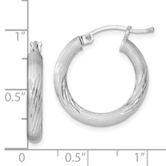 QE3561 Sterling Silver Rhodium-plated 3mm Polished/Satin Diamond-cut Hoop Earrings