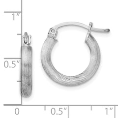 QE3562 Sterling Silver Rhodium-plated 3mm Polished/Satin Diamond-cut Hoop Earrings