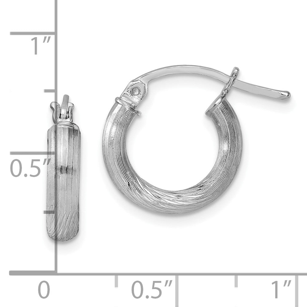 QE3563 Sterling Silver Rhodium-plated 3mm Polished/Satin Diamond-cut Hoop Earrings