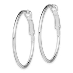 QE357 Sterling Silver Rhodium-plated 1.8mm Omega Back Round Hoop Earrings
