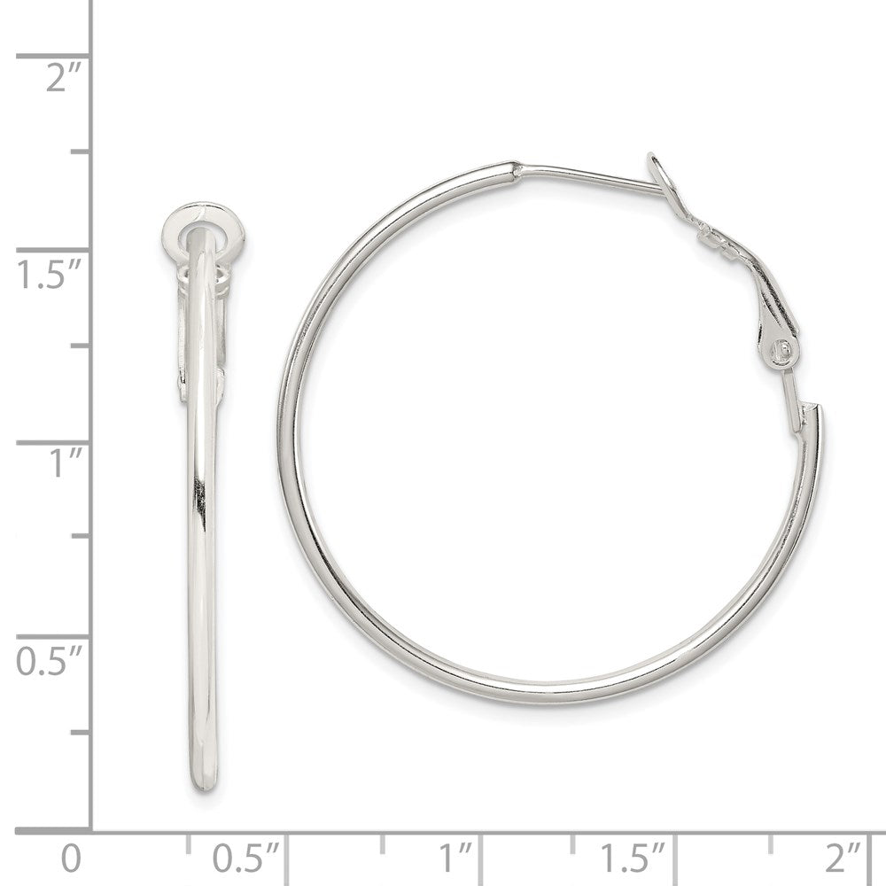 QE357 Sterling Silver Rhodium-plated 1.8mm Omega Back Round Hoop Earrings