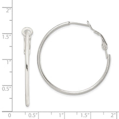 QE357 Sterling Silver Rhodium-plated 1.8mm Omega Back Round Hoop Earrings