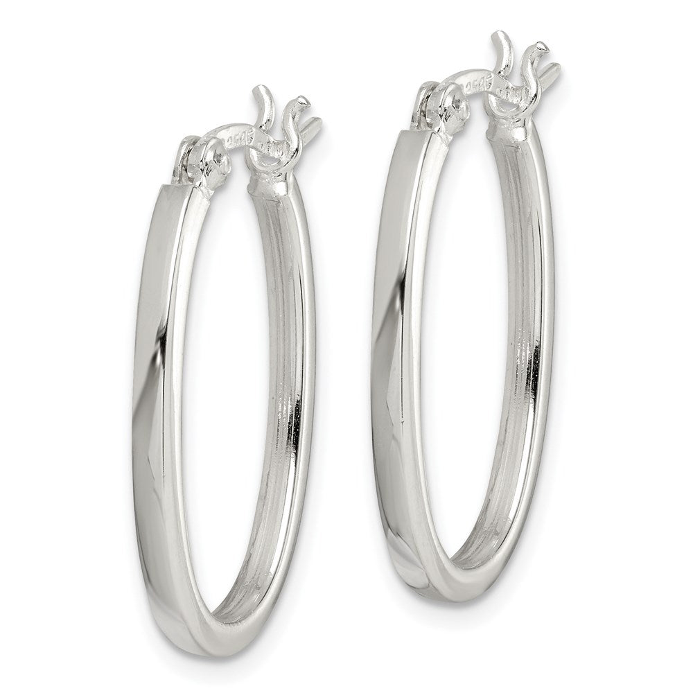 QE3683 Sterling Silver 2.00mm Square Tube Oval Hoop Earrings