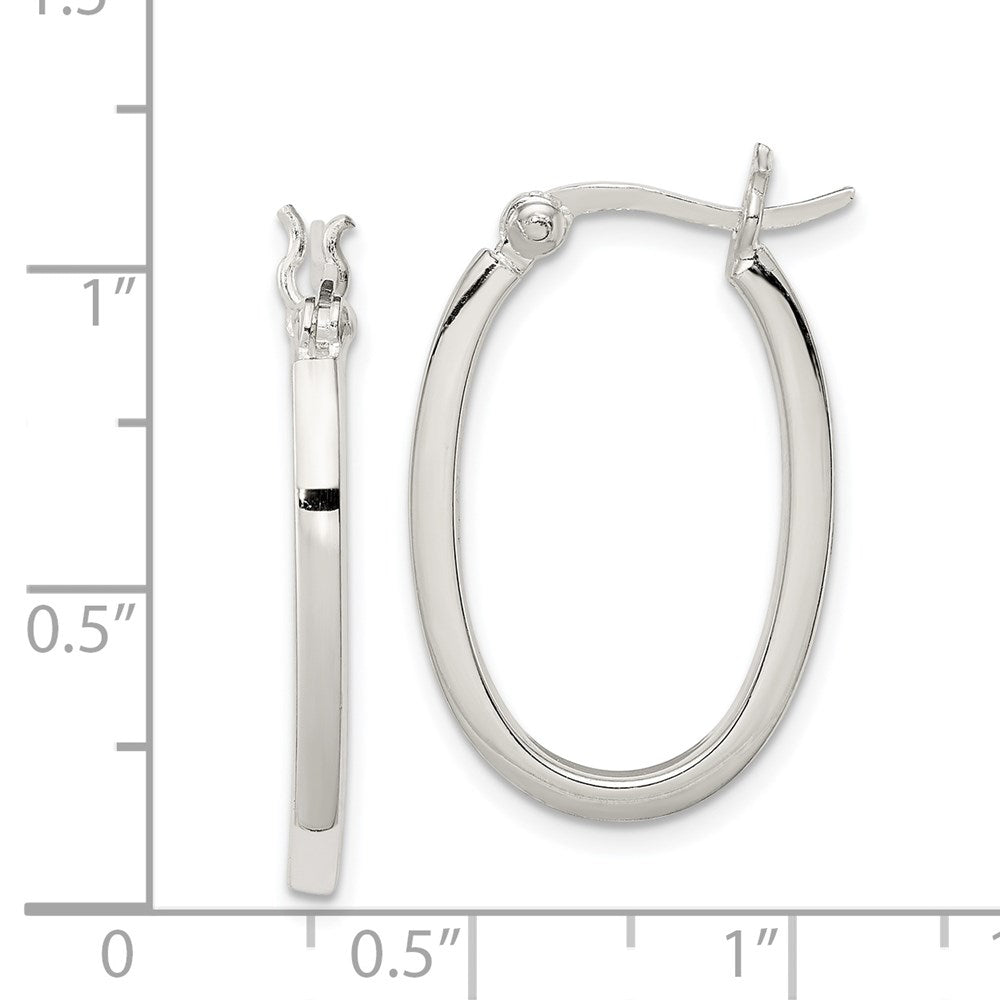 QE3683 Sterling Silver 2.00mm Square Tube Oval Hoop Earrings