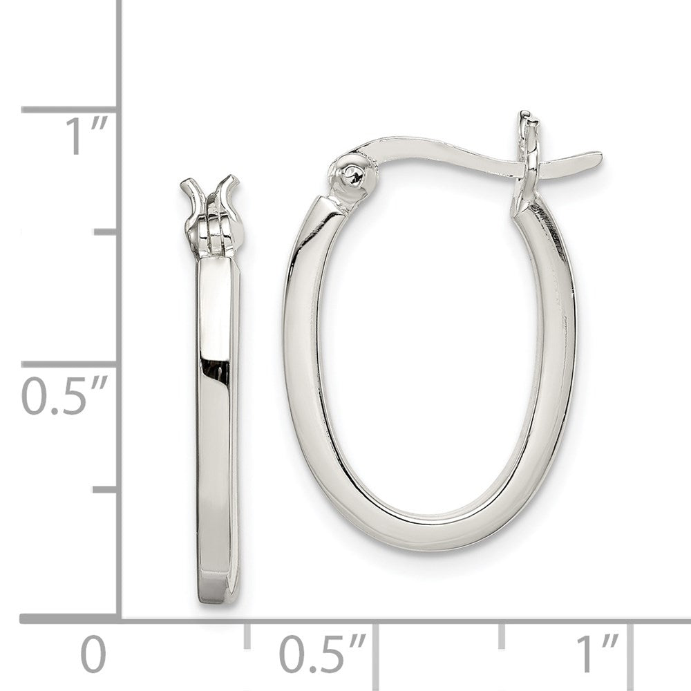 QE3684 Sterling Silver 2.00mm Square Tube Oval Hoop Earrings
