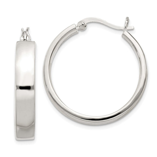 QE3689 Sterling Silver 5x27mm Hoop Earrings