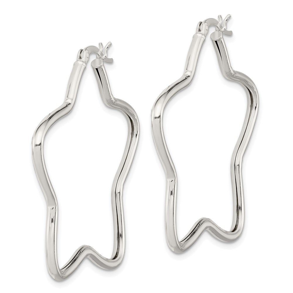 QE3723 Sterling Silver Rhodium-Plated 2mm Star Hoop Earrings