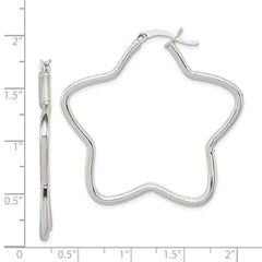 QE3723 Sterling Silver Rhodium-Plated 2mm Star Hoop Earrings