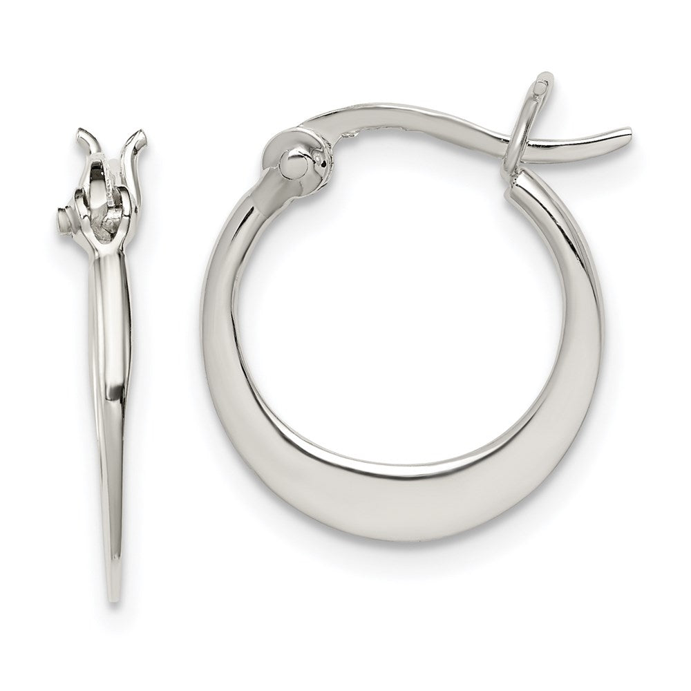 QE3735 Sterling Silver Polished Tapered Round Hoop Earrings