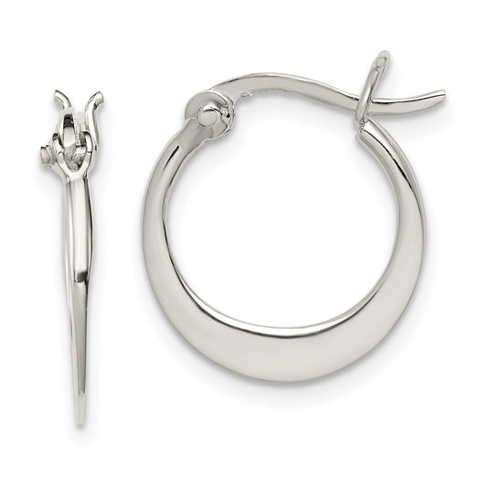 QE3735 Sterling Silver Polished Tapered Round Hoop Earrings