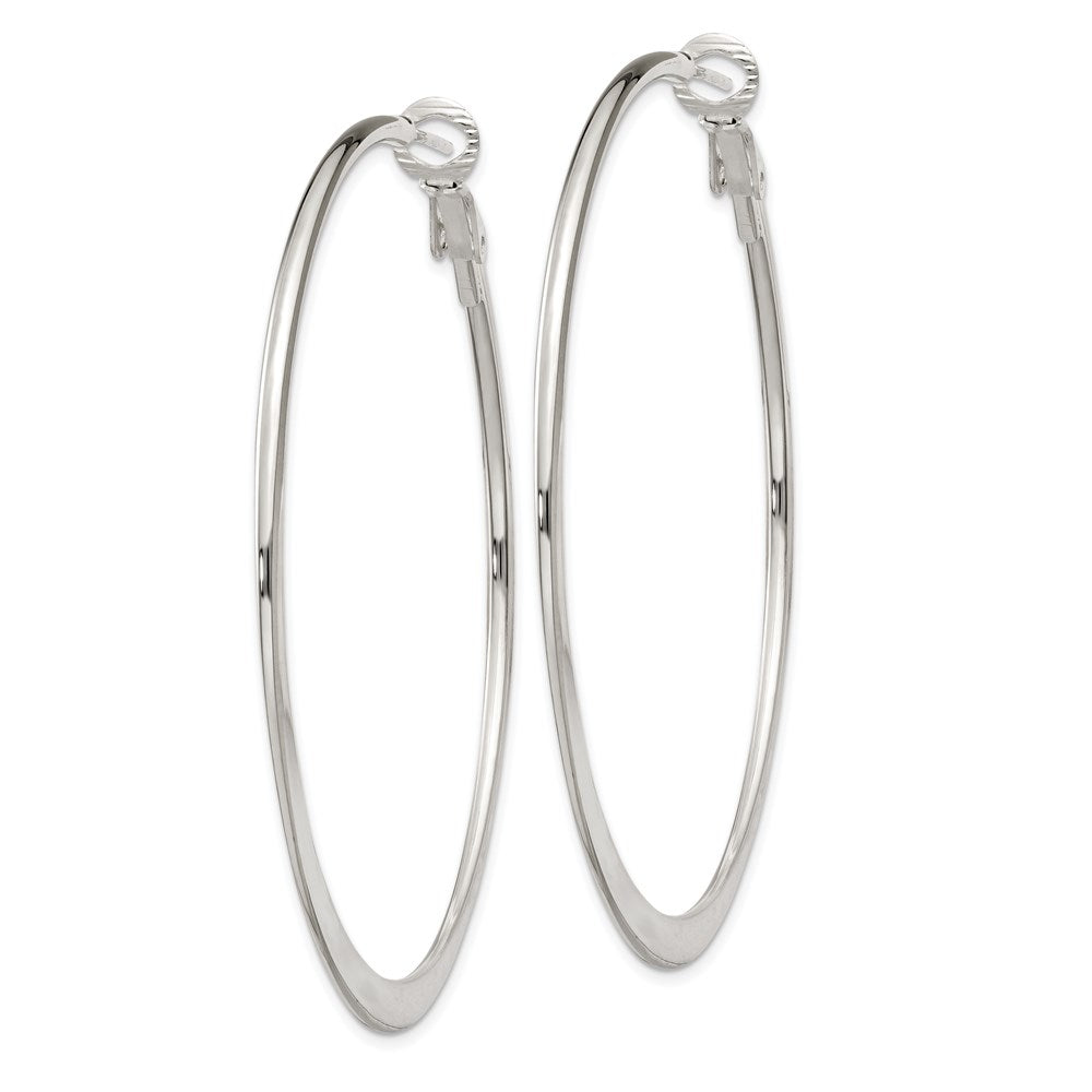 QE3747 Sterling Silver Polish & Tapered 1.5mm Omega Back Round Hoop Earrings