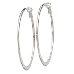 QE3747 Sterling Silver Polish & Tapered 1.5mm Omega Back Round Hoop Earrings