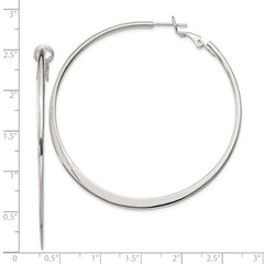 QE3747 Sterling Silver Polish & Tapered 1.5mm Omega Back Round Hoop Earrings