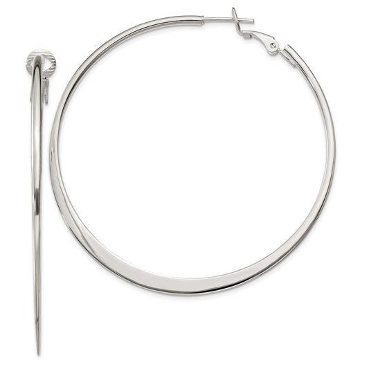 QE3747 Sterling Silver Polish & Tapered 1.5mm Omega Back Round Hoop Earrings