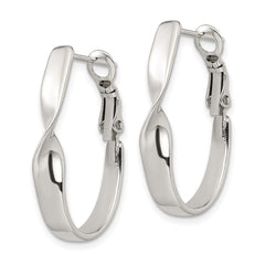 QE3751 Sterling Silver Rhodium-plated Twisted Oval Omega Back Hoop Earrings