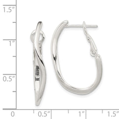 QE3752 Sterling Silver Polished Wavy Omega Back Oval Hoop Earrings