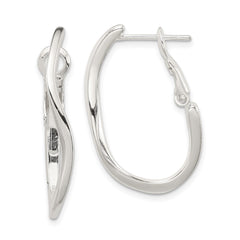 QE3752 Sterling Silver Polished Wavy Omega Back Oval Hoop Earrings