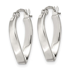 QE3755 Sterling Silver Polished & Twisted Oval Hoop Earrings