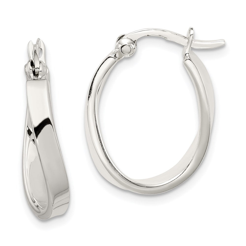 QE3755 Sterling Silver Polished & Twisted Oval Hoop Earrings