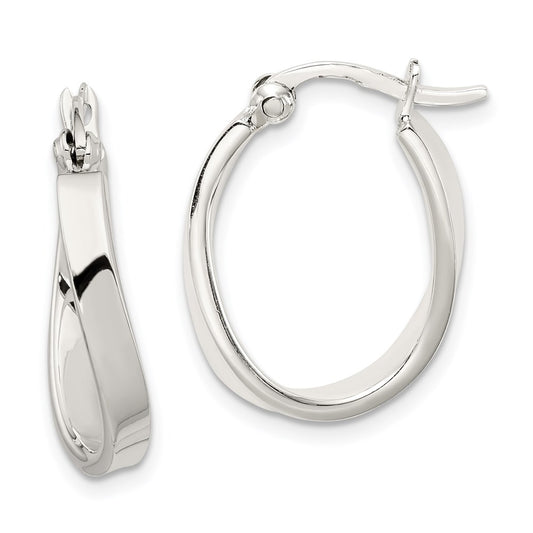QE3755 Sterling Silver Polished & Twisted Oval Hoop Earrings