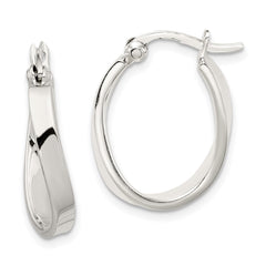 QE3755 Sterling Silver Polished & Twisted Oval Hoop Earrings