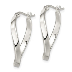 QE3758 Sterling Silver Polished & Twisted Oval Hoop Earrings