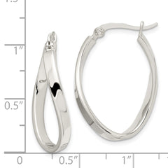 QE3758 Sterling Silver Polished & Twisted Oval Hoop Earrings