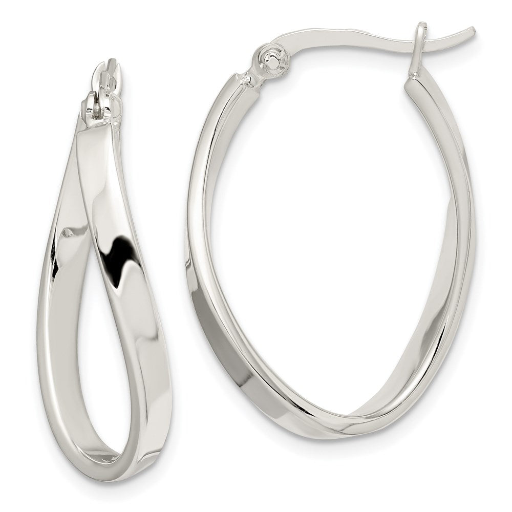 QE3758 Sterling Silver Polished & Twisted Oval Hoop Earrings