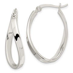 QE3758 Sterling Silver Polished & Twisted Oval Hoop Earrings