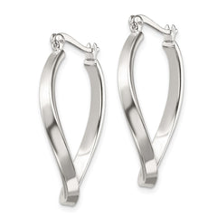 QE3759 Sterling Silver Polished & Twisted Oval Hoop Earrings