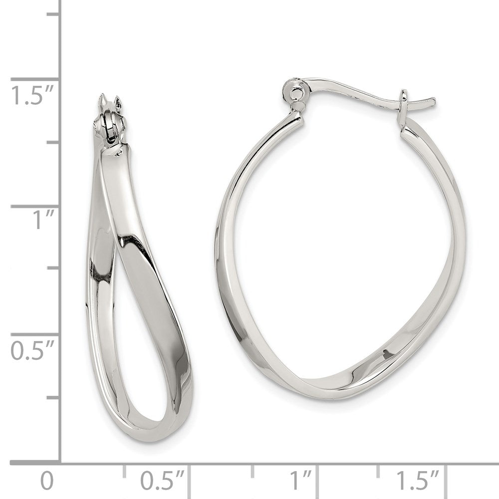 QE3759 Sterling Silver Polished & Twisted Oval Hoop Earrings
