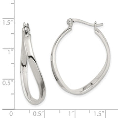 QE3759 Sterling Silver Polished & Twisted Oval Hoop Earrings