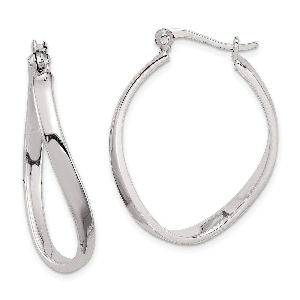 QE3759 Sterling Silver Polished & Twisted Oval Hoop Earrings