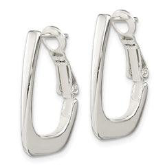 QE3768 Sterling Silver Rhodium-plated Tapered Omega Back Hoop Earrings