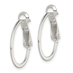 QE3770 Sterling Silver Rhodium-plated 1.5mm Oval Omega Back Hoop Earrings