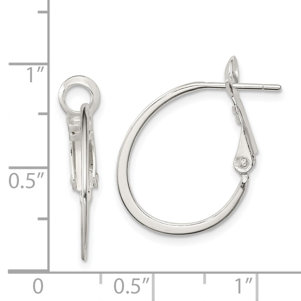 QE3770 Sterling Silver Rhodium-plated 1.5mm Oval Omega Back Hoop Earrings