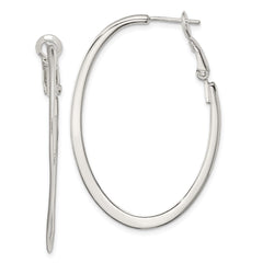 QE3772 Sterling Silver Rhodium-plated 1.5mm Oval Omega Back Hoop Earrings